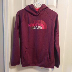 North Face Women's Sz M Sweatshirt Hoodie 100% Polyester Red w/Thumb Holes EUC